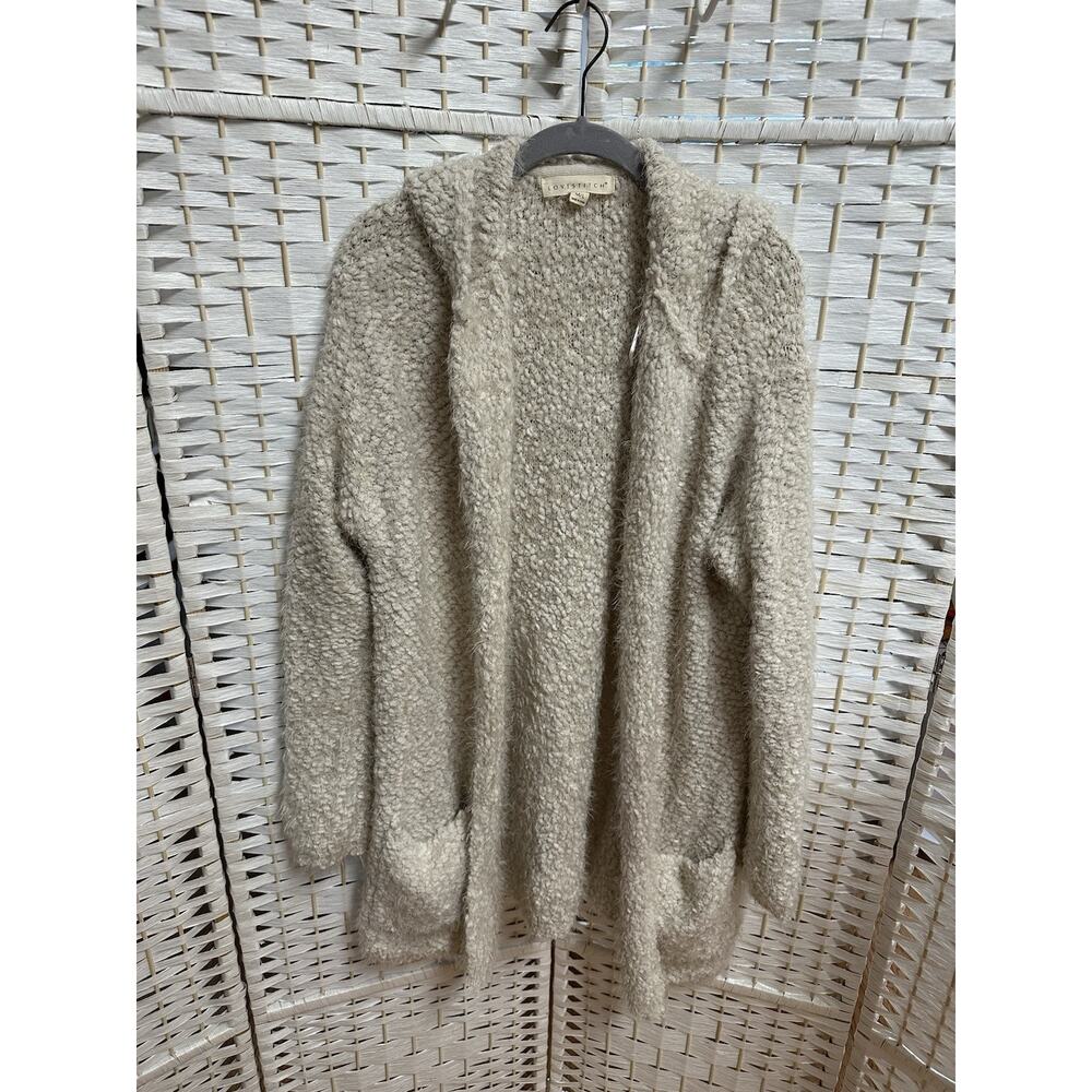 Love Stitch Size M/L Tan Beige Open Knit Hoodie Soft Blend Cardigan‎ Sweater